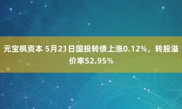元宝枫资本 5月21日国投转债上涨0.12%，转股溢价率52.95%